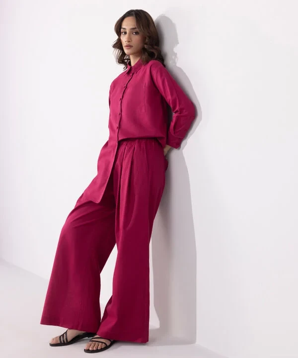 Linen Blend Pleated Trousers